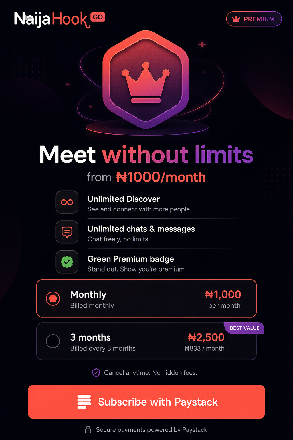 NaijaHook Premium plans screen